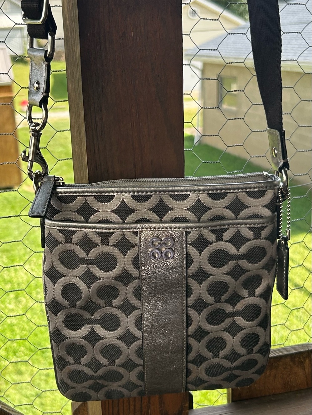 COACH GUNMETAL BLK & silver Julia slingback crossbody bag